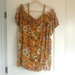 Strappy Cold Shoulder Yellow Floral Print T-Shirt
